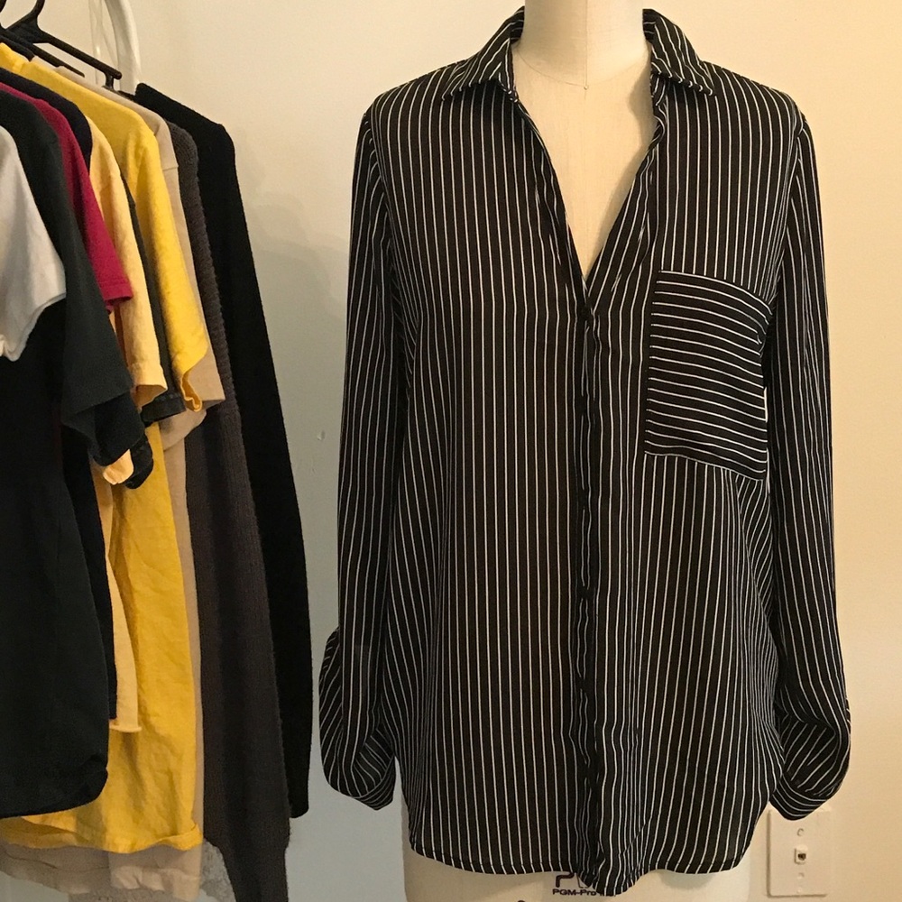 Striped Symmetrical Long Sleeve Blouse